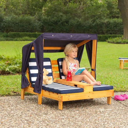 Double Chaise Lounge with Cup Holders - Blue Stripes