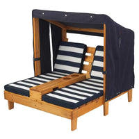 Double Chaise Lounge with Cup Holders - Blue Stripes