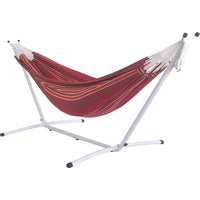 10 Ft White Universal Steel Hammock Stand & Double Size Crimson Hammock