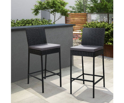 2-Piece Rattan Outdoor Bar Stools Dining Chair Bar