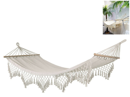 2m X 1m White Macrame Hammock Spreader Bar with Fringe