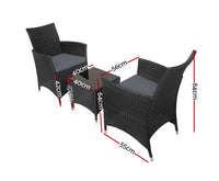 3 PC Black Outdoor Patio Furniture Wicker Bistro Set with Cushion