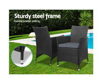 3 PC Black Outdoor Patio Furniture Wicker Bistro Set with Cushion