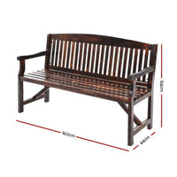 3 Seater Wooden Garden Bench Natural Outdoor Chair Furniture