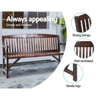 3 Seater Wooden Garden Bench Natural Outdoor Chair Furniture