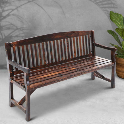 3 Seater Wooden Garden Bench Natural Outdoor Chair Furniture