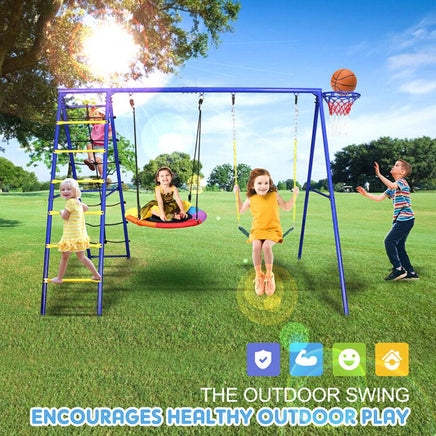 5 in 1 Outdoor Swing Set with Climbing Net Ladder