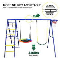 5 in 1 Outdoor Swing Set with Climbing Net Ladder