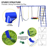 5 in 1 Outdoor Swing Set with Climbing Net Ladder