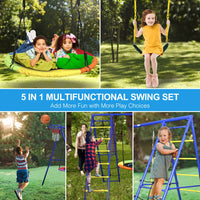 5 in 1 Outdoor Swing Set with Climbing Net Ladder