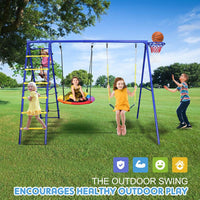 5 in 1 Outdoor Swing Set with Climbing Net Ladder