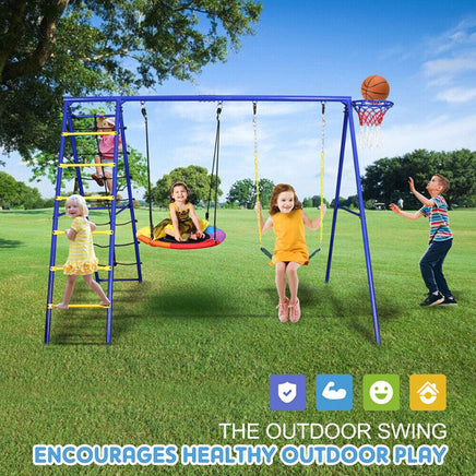 5 in 1 Outdoor Swing Set with Climbing Net Ladder