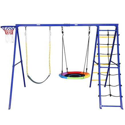 5 in 1 Outdoor Swing Set with Climbing Net Ladder