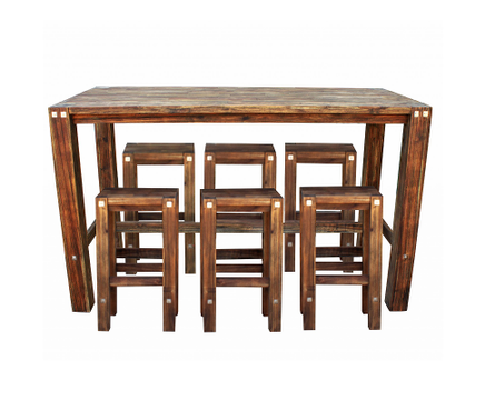 6-Piece Bar Furniture Set: Sturdy Brown Bar Table with Stools