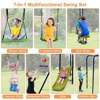 7 in 1 Kids Heavy Duty Playground Swing Set with Swing Slide and Glider