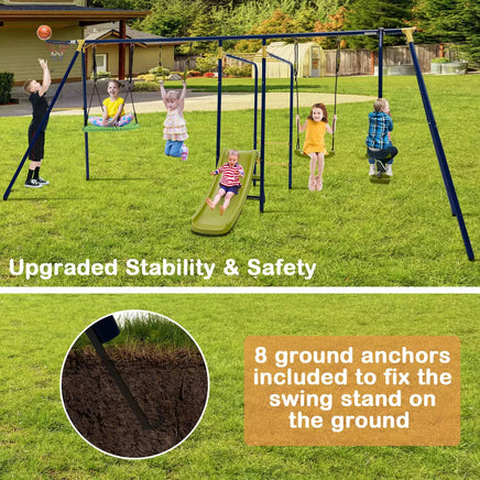 7 in 1 Kids Heavy Duty Playground Swing Set with Swing Slide and Glider