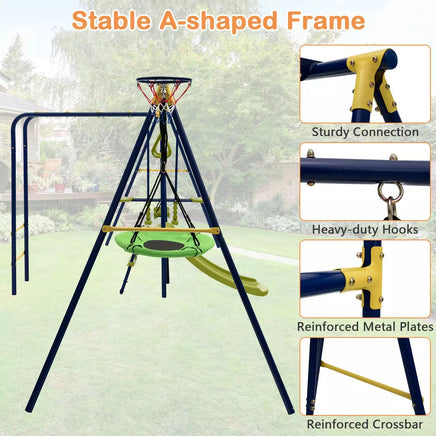 7 in 1 Kids Heavy Duty Playground Swing Set with Swing Slide and Glider