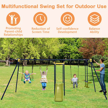 7 in 1 Kids Heavy Duty Playground Swing Set with Swing Slide and Glider