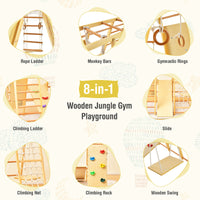 8-in-1 Jungle Gym Playset Wooden Climber Play Set w/ Monkey Bars