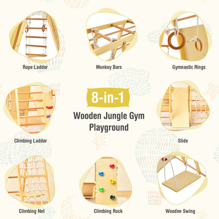 8-in-1 Jungle Gym Playset Wooden Climber Play Set w/ Monkey Bars