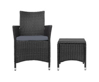 3 PC Black Outdoor Patio Furniture Wicker Bistro Set with Cushion