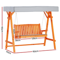 Outdoor Swing | Garden Wooden Swing Chair with Canopy with Dimensions