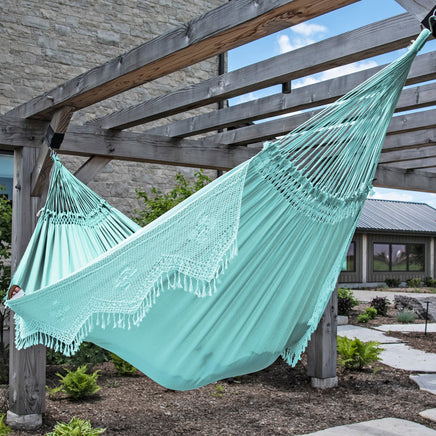 Aqua Double Size Brazilian Hammock with Fringe