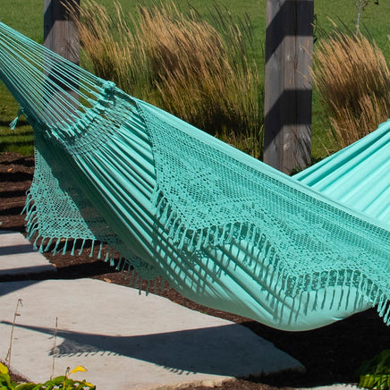 Aqua Double Size Brazilian Hammock with Fringe