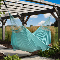 Aqua Double Size Brazilian Hammock with Fringe