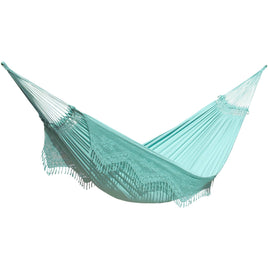 Aqua Double Size Brazilian Hammock with Fringe