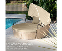 Beige 3pc Outdoor Round Rattan Canopy Daybed Set