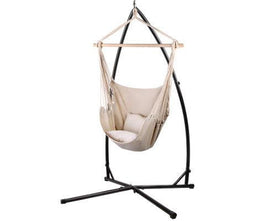 Beige Hanging Hammock Chair With Hammock Chair Stand