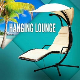 Beige Outdoor Lounge Hanging Swing Chair with Shade