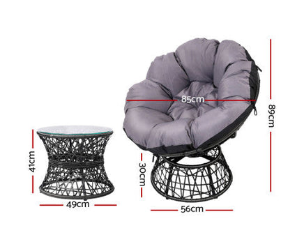 Black Papasan Wicker Patio Garden Chair and Side Table