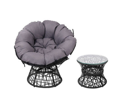 Black Papasan Wicker Patio Garden Chair and Side Table