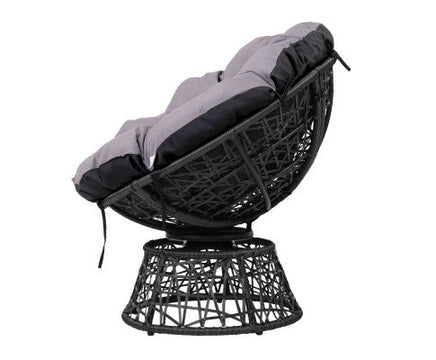 Black Papasan Wicker Patio Garden Chair and Side Table