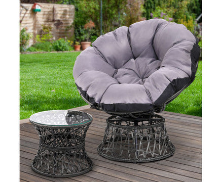 Black Papasan Wicker Patio Garden Chair and Side Table