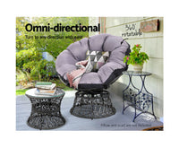 Black Papasan Wicker Patio Garden Chair and Side Table