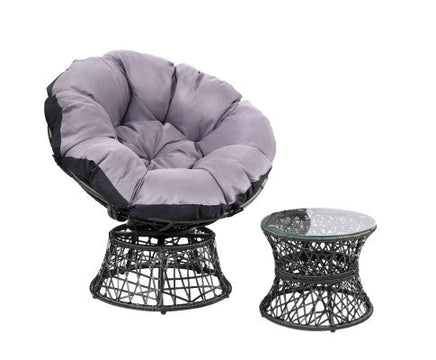 Black Papasan Wicker Patio Garden Chair and Side Table