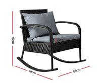 Black Patio Outdoor Garden Wicker Rocking Chair