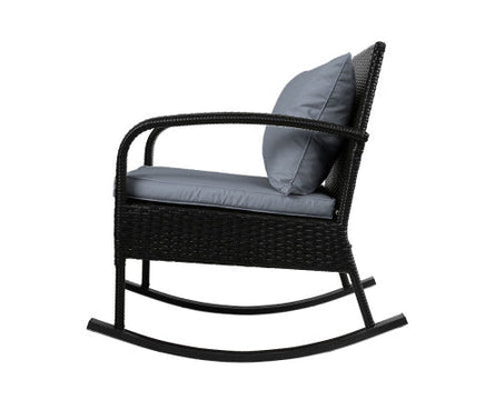 Black Patio Outdoor Garden Wicker Rocking Chair