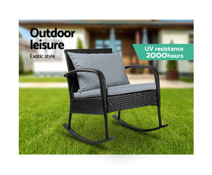 Black Patio Outdoor Garden Wicker Rocking Chair