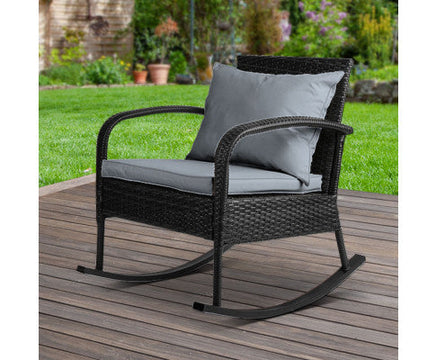 Black Patio Outdoor Garden Wicker Rocking Chair