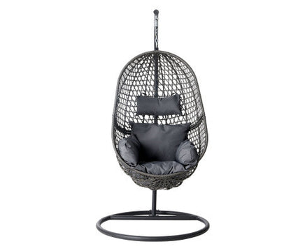 Black Rattan Single Egg Chair with Dark Grey Cushion