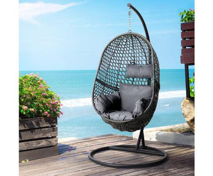 Black Rattan Single Egg Chair with Dark Grey Cushion