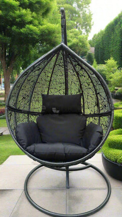 Black Wicker w/ Black Cushions Egg Chair