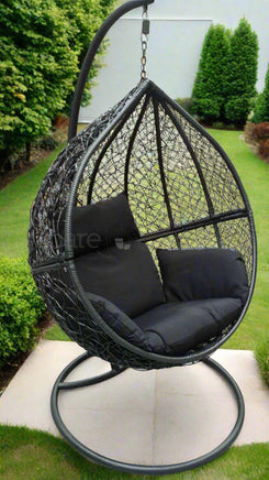 Black Wicker w/ Black Cushions Egg Chair