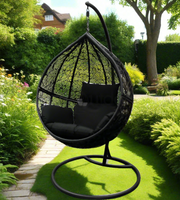 Black Wicker w/ Black Cushions Egg Chair