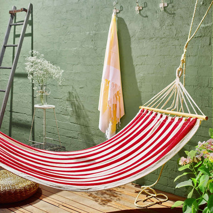 Borne Red and Natural Striped Hammock with Spreader Bar