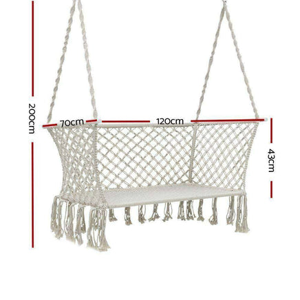 Camping Hammock Chair Patio Swing Hammocks Portable Cotton Rope Cream